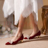 爱丽拉（AiLiLa）玲珑 秀禾婚鞋女粗跟红色孕妇新娘鞋订婚伴娘鞋喜婆婆婚礼宴会鞋 酒红色/ 4cm 37 实拍图
