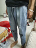 寫(xiě)璇（XIEXUAN）網(wǎng)紅同款褲子精神小伙小腳褲破洞九分牛仔褲潮男社會(huì )人乞丐緊身褲 6066淺藍 30 曬單實(shí)拍圖