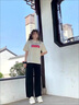 amber heey褲子女休閑褲寬松薄款顯瘦闊腿褲2025垂墜感ins潮百搭直筒夏季 黑色 M 建議90-105斤 曬單實(shí)拍圖