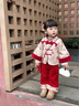優(yōu)奇女寶寶周歲禮服中式唐裝喜慶國風(fēng)女童套裝漢服兩件套生日送禮衣服 吉祥錦鯉+同款挎包 80 曬單實拍圖