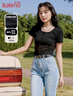 班尼路（Baleno）U領(lǐng)開扣短袖T恤女2025夏季新款抽褶時尚薄款緊身短款修身顯瘦上衣 曬單實拍圖