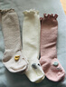 南律2雙秋冬加厚珊瑚絨寶寶長(cháng)筒襪嬰兒卡通可愛(ài)女寶花邊高筒襪不勒腿 3雙（白色+粉色+米色） S碼(4-12個(gè)月) 曬單實(shí)拍圖