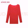 愛(ài)慕女保暖內衣秋衣莫代爾上衣秋衣打底抗菌牛奶AM725294紅165 曬單實(shí)拍圖