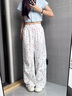 CTOX白色碎花闊腿褲女秋季薄款2024新款高腰直筒休閑顯瘦運動長褲百搭 白色碎花長褲 M【86-105斤】 曬單實拍圖