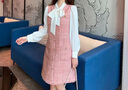 歐黎蔓（OULIMAN）法式小香風(fēng)連衣裙女2023新款春秋小個(gè)子氣質(zhì)長(zhǎng)袖格紋直筒裙 嫣紅白露 160/84A/S 曬單實(shí)拍圖