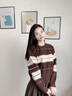 LAGOGO【抗起球】美拉德條紋毛針織衫女拉谷谷2024年冬季新款毛衣 棕白 M 曬單實(shí)拍圖