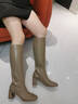 蹀愫（TIGRISSO）小奶皮】綿羊騎士靴不過(guò)膝顯腿長(cháng)保暖親膚通勤高筒靴女TA43705-14 淺灰色 TA63705-14 35 225mm 曬單實(shí)拍圖