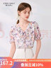 秋水伊人溫柔碎花V領系帶雪紡衫2024夏季新款女顯瘦小個子短袖 紫色 M 曬單實拍圖