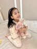 蕉內（Bananain）棉棉520H兒童睡衣A類(lèi)男女童吸汗速干透氣中袖長(cháng)褲親膚家居服套裝 【純色中袖】奶杏-卷卷兔 120 曬單實(shí)拍圖