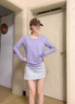 LULUUVTTOH瑜伽服長(cháng)袖套裝女秋季寬松顯瘦健身服普拉提運動(dòng)網(wǎng)紗罩衫上衣女 葡萄紫長(cháng)袖上衣 L 曬單實(shí)拍圖