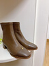 蹀愫秋冬新款款顯瘦法式氣質(zhì)襪靴粗跟棕色彈力瘦瘦短筒靴TA54724-11 土啡色彈力羊皮革/土啡色羊皮革 37 235mm 曬單實(shí)拍圖