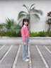 卡兔藍(lán)貓（KATULANMAO）女童牛仔褲春秋款2024新款洋氣兒童春裝套裝春季女大童直筒褲春款 粉色MU牛仔褲 150cm 曬單實拍圖
