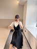 MO&Co.假兩件V領(lǐng)吊帶不規則連衣裙氣質(zhì)黑白撞色設計感裙子女 黑色 S 160 曬單實(shí)拍圖