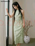 紅袖國風(fēng)連衣裙夏季2024新款女 新中式碎花開叉立領(lǐng)收腰氣質(zhì)改良旗袍 綠花602 L 曬單實拍圖