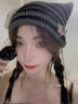 雪倫朵帽子女冬季保暖貓耳朵毛線帽時尚潮流針織帽顯臉小防風護耳棉帽子 黑灰色 曬單實拍圖