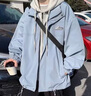 唐號工裝連帽夾克男沖鋒.衣外休閑外套男春秋季潮牌寬松百搭學(xué)生外套 A33 淺藍色 XL 曬單實(shí)拍圖