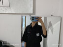 蘭威費雷黑色短袖襯衫女學(xué)生韓版寬松夏季中長款半袖工裝襯衣外套女 黑色 L 【110-130斤】 曬單實拍圖