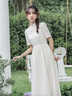歐芙倫（Oufulun）新中式連衣裙女2025春夏新款蕾絲國(guó)風(fēng)a字裙米色中長(zhǎng)改良旗袍裙子 米色 M 曬單實(shí)拍圖