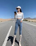 歌蕓超高腰排扣淺色牛仔褲女2025春秋季新款緊身顯瘦彈力小腳鉛筆褲潮 淺藍(lán)色常規(guī)版 M 建議99-112斤 曬單實拍圖
