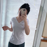 山朵棉黑色v領(lǐng)t恤女短袖春夏季大領(lǐng)口百搭修身正肩打底上衣潮2024年新款 白色 L 【推薦96-108斤】 曬單實(shí)拍圖