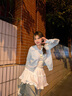 CTOX2024年新款百搭針織開衫蝴蝶結藍色毛衣女甜妹韓系春秋季外套上衣 藍色 M 曬單實拍圖