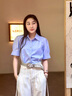 羅蒙（ROMON）2025年夏季法式泡泡袖藍色襯衫女面試正裝職業(yè)通勤短袖小個(gè)子上衣 藍色 L -105-115斤 曬單實(shí)拍圖
