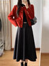 妃莉杋（FeiLiFan）秋冬連衣裙女裝2024新款氣質(zhì)顯瘦紅色圣誕毛呢外套內搭裙子三件套 紅色外套+黑色半身裙 M 【80-105斤】 曬單實(shí)拍圖