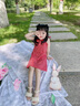 伊蘭調女童夏季新款紅格子連衣裙小女孩洋氣吊帶裙兒童女寶寶系帶短裙 紅色格子吊帶 130碼【適合45-56斤】 曬單實(shí)拍圖