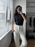 啄木鳥中袖t恤女棉質(zhì)半高領(lǐng)緊身上衣2025春秋新款修身黑色五分袖打底衫 黑色 XL (106-120斤) 曬單實(shí)拍圖