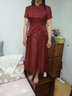 皮爾卡丹（pierre cardin）改良旗袍年輕款氣質(zhì)連衣裙女夏喜婆婆婚宴裝母親高貴禮服秋季 紅色 (短-袖) XL 【適合116-125斤】 曬單實(shí)拍圖