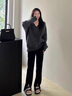 鹿依檸休閑褲女裝套裝2024秋冬新款韓版時尚百搭氣質(zhì)慵懶風(fēng)顯瘦喇叭褲子 灰色毛衣+黑色喇叭褲 M 曬單實拍圖