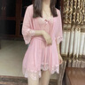 莫代爾品牌性感睡衣女蕾絲吊帶睡裙夏季火辣透明情調(diào)大碼內(nèi)衣真冰絲睡裙 藕粉色【外袍+吊帶裙+T褲】 L 105至115斤 曬單實(shí)拍圖