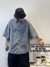 POUM牛仔短袖襯衫男夏季新款青七分袖工裝外套寬松休閑襯衣潮流男上衣 ZYHFS-C20淺藍色 XL 曬單實(shí)拍圖
