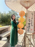 指間沙2515016原創(chuàng)女裝25春文藝刺繡拼接式無袖連衣裙 黛綠96 M 曬單實(shí)拍圖