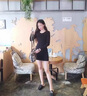 浪莎連衣裙秋冬中長款黑色修身長袖t恤女內(nèi)搭緊身包臀裙子加絨打底衫 黑色不加絨 均碼 曬單實拍圖