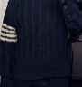湯姆 布朗（THOM BROWNE）送男士藍色羊毛混紡絞花經(jīng)典四條紋套頭衫 MKA469B Y1506 424 4 曬單實(shí)拍圖
