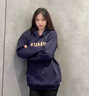 乖米豆oversize韓版寬松帶帽衛(wèi)衣女2024春秋薄款新款秋冬加絨連帽上衣 藏青色加絨 L 曬單實(shí)拍圖