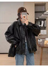 樂(lè )雅秀皮衣外套女2025春秋新款機車(chē)短款百搭黑色夾克小個(gè)子 黑色 S 80-105斤 曬單實(shí)拍圖
