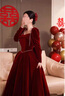 麗佰昕絲絨敬酒服新娘2025新款秋冬長(cháng)袖酒紅色結婚顯瘦回門(mén)訂婚禮服裙女 酒紅色長(cháng)款 L  建議100-110斤 曬單實(shí)拍圖