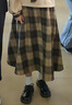 閃動(dòng)少女（SHANDONGSHAONV）格子半身裙女秋冬新款寬松復古英倫風(fēng)中長(cháng)款高臀a字長(cháng)裙 卡其色 M 曬單實(shí)拍圖