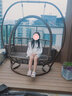 御藤美家（ROYAL RATTAN）戶(hù)外休閑吊籃吊椅陽(yáng)臺網(wǎng)紅搖籃庭院秋千室外休閑編藤雙人搖椅藤椅 連桿菜籃子吊籃(木紋) 曬單實(shí)拍圖