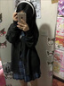閃動(dòng)少女春秋季學(xué)院風(fēng)深灰色jk制服毛衣外套針織衫開(kāi)衫長(cháng)袖上衣軟妹日系春 白襯衫+領(lǐng)結+格裙+灰外套 三 XL 曬單實(shí)拍圖