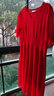 皮爾卡丹（pierre cardin）紅色裙子2024女夏新款小個子長款大擺雪紡連衣裙仙氣質(zhì)沙灘長裙 紅色連衣裙%7E五分袖 4XL:建議145-155斤 曬單實拍圖