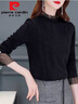 皮爾卡丹（pierre cardin）蕾絲加絨打底衫女2025秋冬新款半高領洋氣內搭年長袖時尚上衣 黑色薄款 M 曬單實拍圖