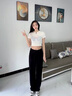 歐貝汐休閑褲女2025夏季西裝褲側(cè)拉鏈直筒薄款微喇高腰窄版冰絲闊腿褲 黑色常規(guī)款【推薦高156-165CM】 S 曬單實拍圖