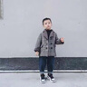 暖冬鴨鴨男童毛呢外套春秋款兒童呢子大衣洋氣格子寶寶羊羔毛潮童裝小西裝 灰色 加絨款 90 曬單實(shí)拍圖