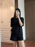 JNBY/江南布衣春夏T恤女純棉假兩件簡(jiǎn)約寬松休閑短袖5O5114410 001/本黑 XS 曬單實(shí)拍圖