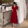 塞德勒敬酒服新娘2026新款平時(shí)可穿夏季訂婚連衣裙結婚小個(gè)子回門(mén)裝 中長(cháng)款  酒紅色 XS 曬單實(shí)拍圖