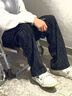 卡圖弛美式燈芯絨休閑褲子男秋冬季潮牌寬松運動(dòng)衛褲格子闊腿直筒長(cháng)褲 黑色 XL 曬單實(shí)拍圖