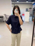 意枕上真絲襯衫上衣女短袖夏新款時(shí)尚百搭顯瘦桑蠶絲遮肚T恤 深藍(lán)色 3XL  適合130-140斤 曬單實(shí)拍圖